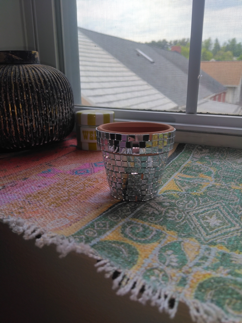 Mosaic Mirror Glass Planter Pot - Silver